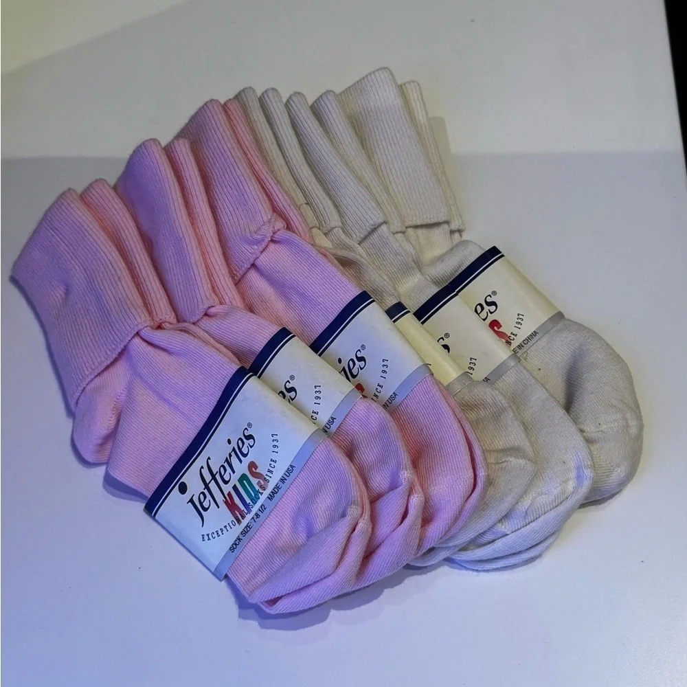 Organic Cotton Kids Socks 6-pack Pink and Cream - kids size - NWT